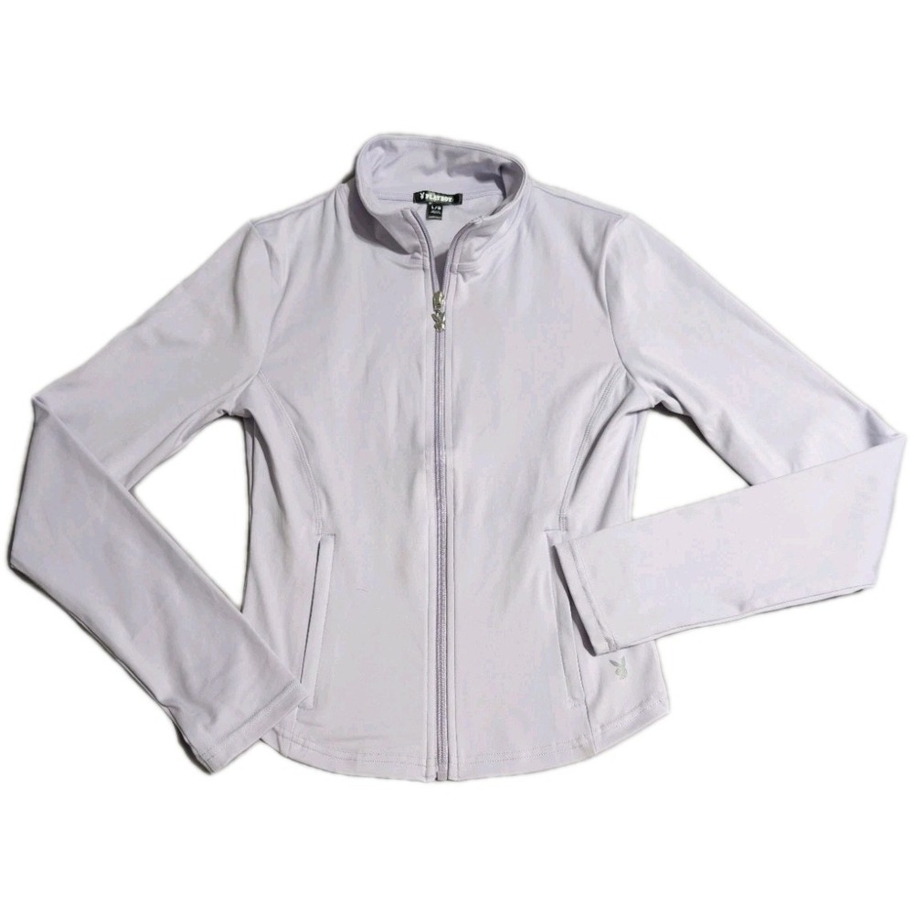 Playboy Womens Full Zip Track Jacket Large Lavender Y2K Stretch‎ Athleisure